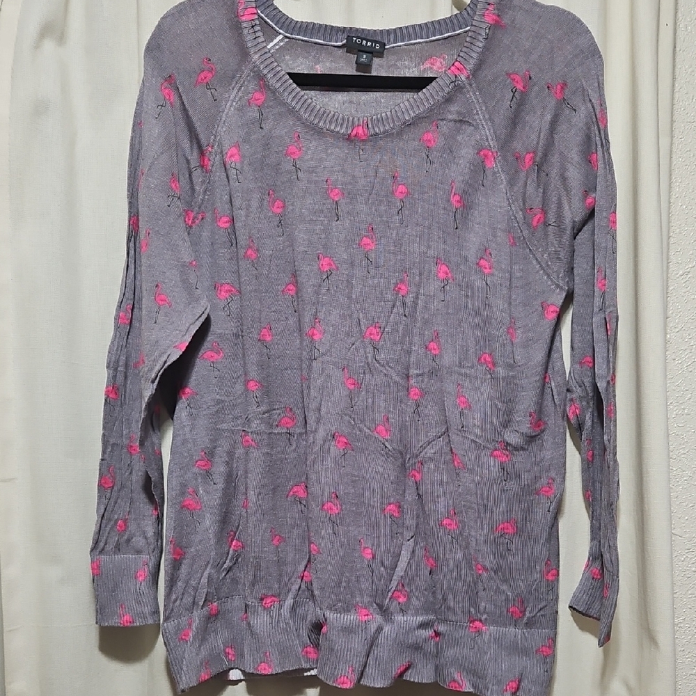 torrid Gray Sweater with Pink Flamingo Motif